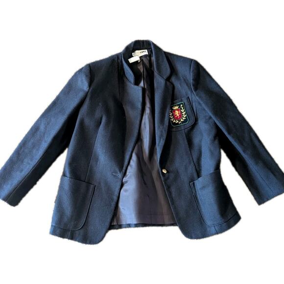 Academia 1970s rrrrRuss Navy Wool Blazer Women’s 14 | Gold Crest Button | Preppy - Picture 2 of 16